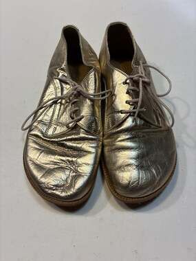 Aintap Handmade Metallic Gold Leather Lace-Up Oxford Flats